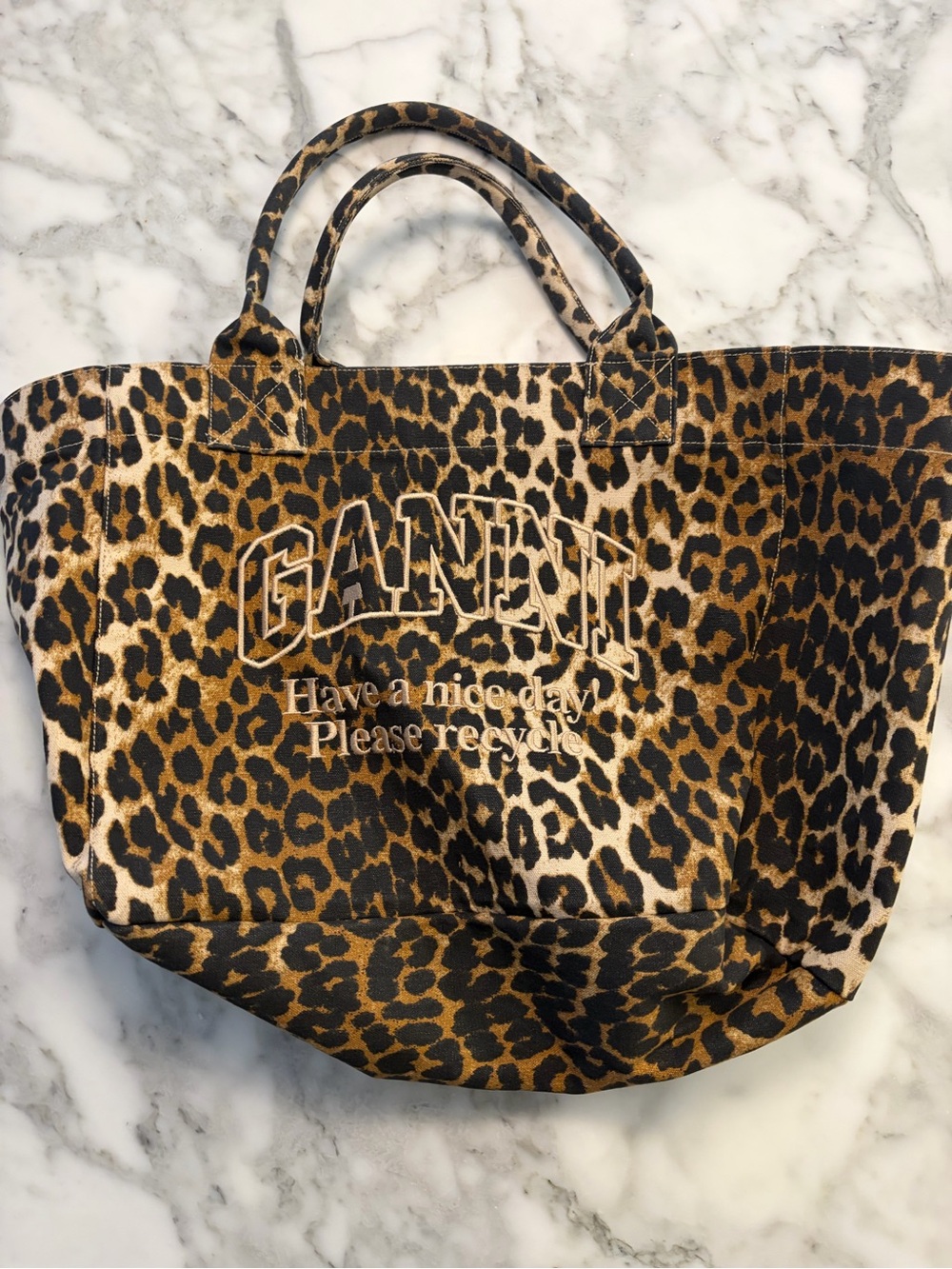 Ganni Medium Leopard Print Canvas Tote